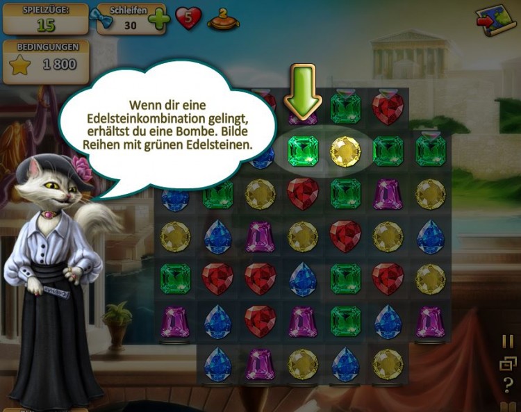 Löste Juwelen Puzzles um Artefakte zu bekommen.